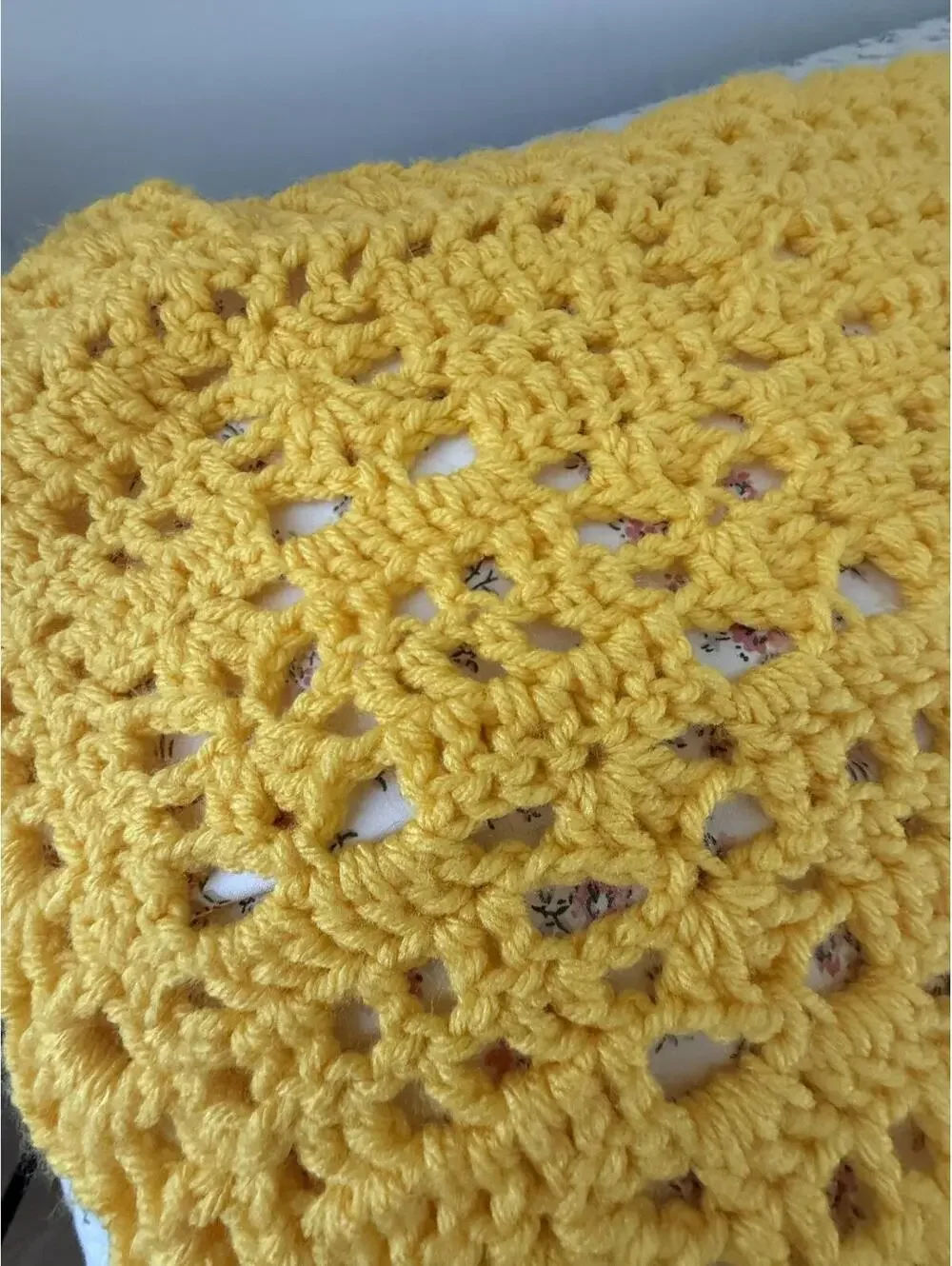 Vintage Hand Made Crochet Mustard Oversized Throw Blanket- 58